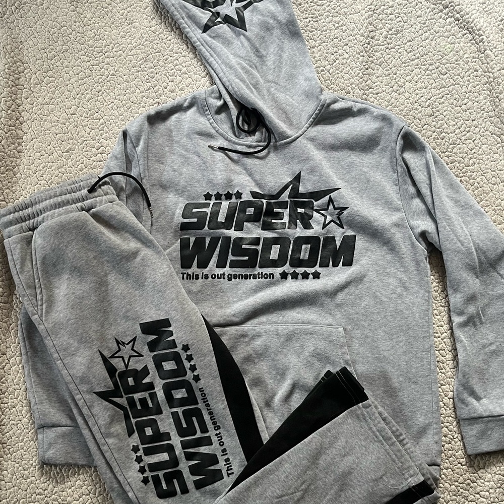 Gray and Black Graphic Sweatshirt Hoodie
